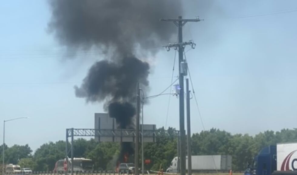 Photos from a K8 employee showed the vehicle was fully engulfed in flames.