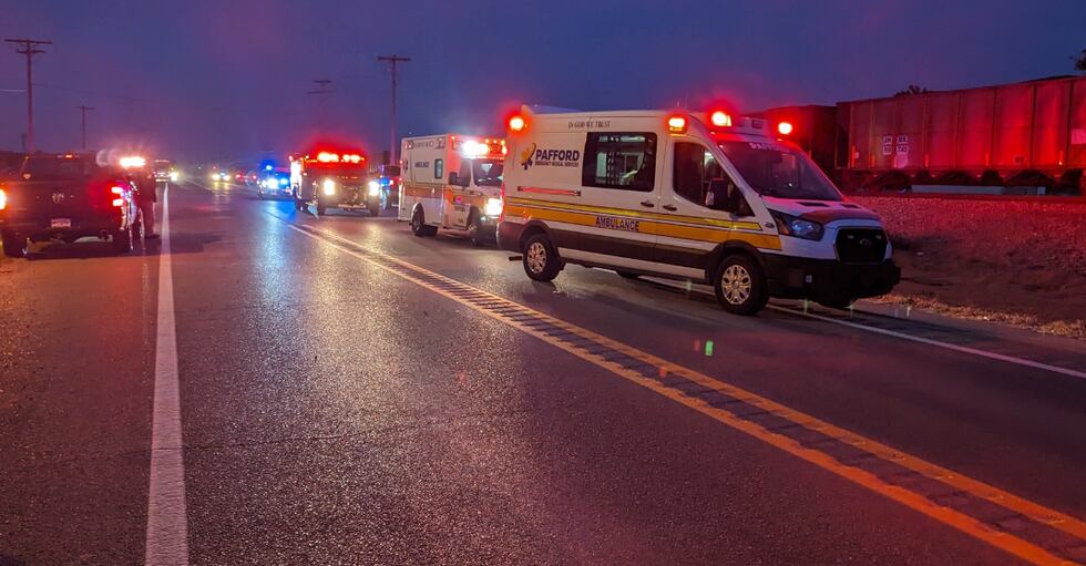 Two people were flown to the hospital Monday after a train crashed into a car south of Osceola.