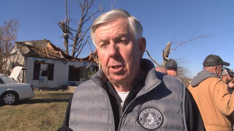 Gov. Mike Parson toured storm damage in Pemiscot County, Mo. on Sunday, Dec. 12.