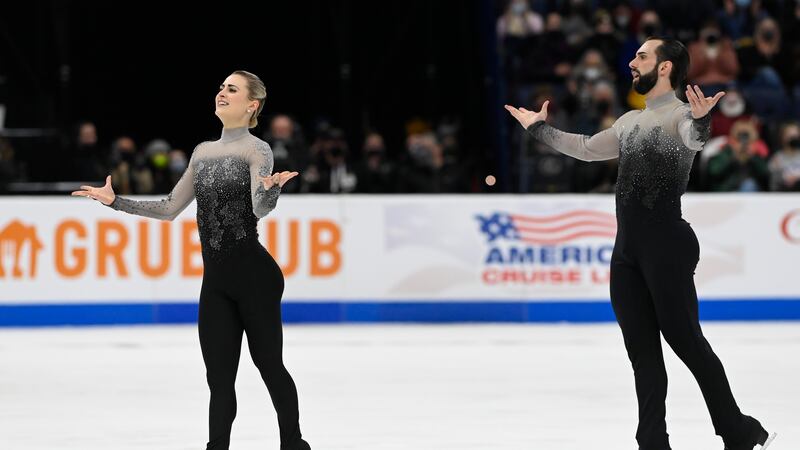 Ashley Cain-Gribble and Timothy LeDuc compete in the pairs free skate program during the U.S....