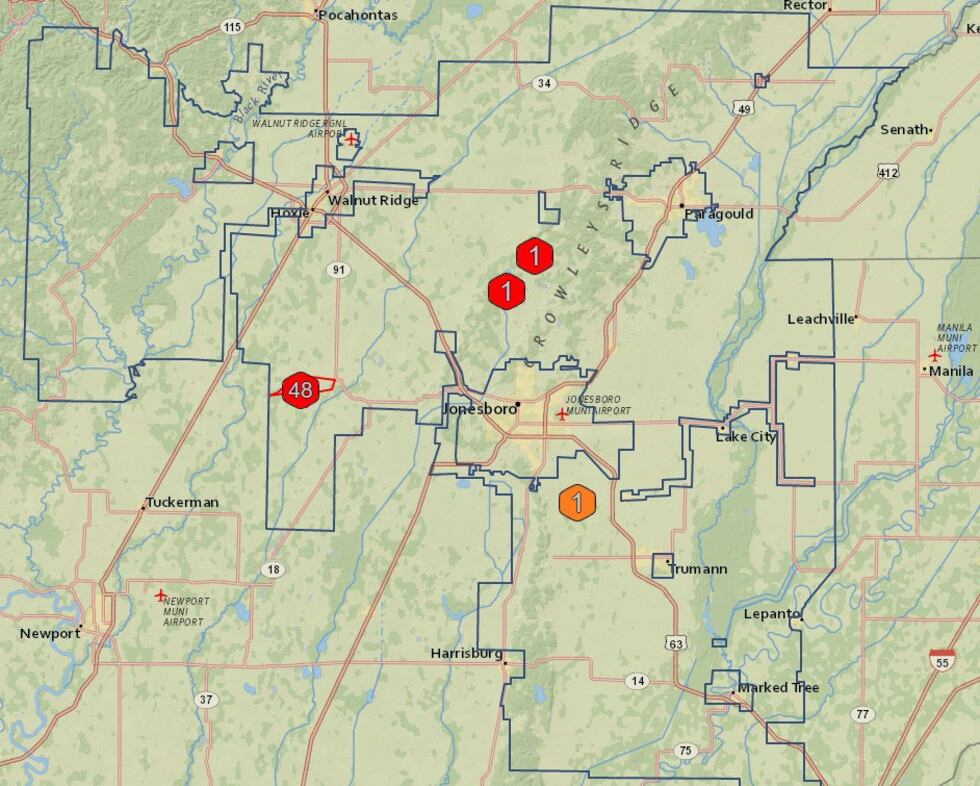 Craighead Electric morning outages July 29, 2022